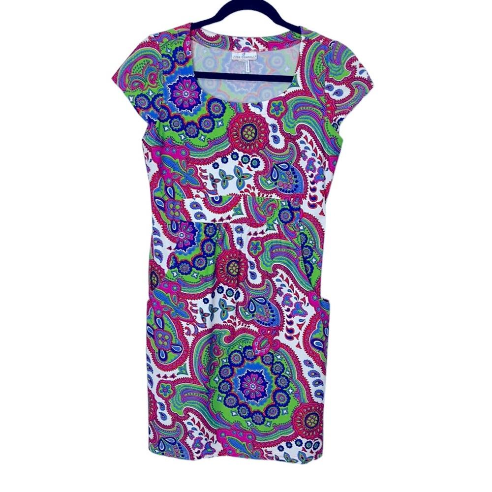 Jude Connally Patty Floral Paisley Dress Multicolor Cap Sleeve Size Small